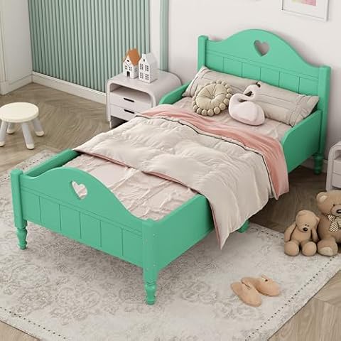 HyorecyTech Twin Size Toddler Bed with Side Safety Rails, Low Bed Design Platform Bed with Headboard and Footboard, Princess Bed, Toddler-Friendly (Princess Bed - Seasoft Green) Cover