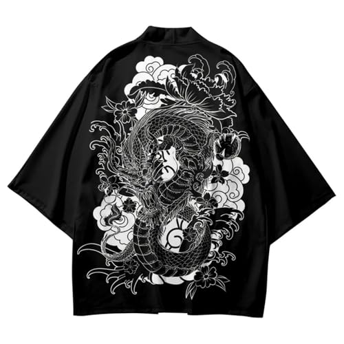 Anime Style Dragon Print Loose Cardigan for Men Japanese Harajuku Streetwear Haori Trendy Cosplay Kimono for Woman2