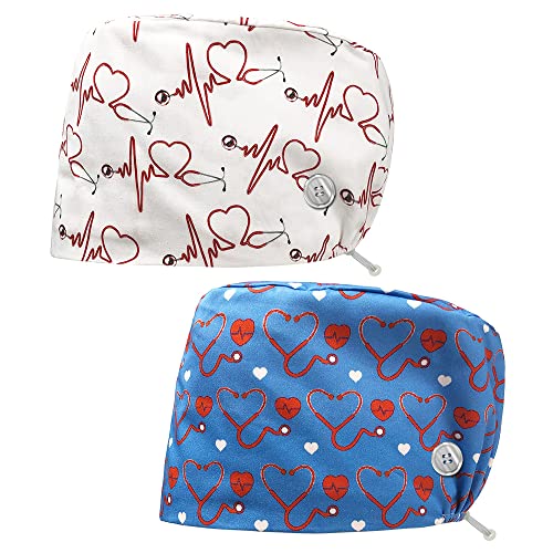 niaahinn Working Hats Doctor Nurse Caps with Button Tie Back Hats with Sweatband Multi-purpose Adjustable Hospital for Women Men (83058-83059)