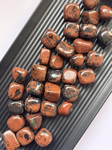 Image of Tumbled Stones, Natural Crystal Healing Stones, Home Office Decor, Aquarium Decorative Pebbles, Vase Fillers (Mahogany Obsidian, 50)
