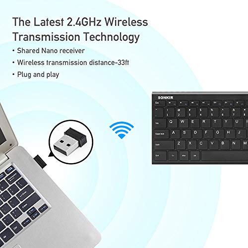 Sonkir Wireless Keyboard, 2.4GHz Ultra Thin Rechargeable Aluminum Full Size Wireless Keyboard - Thumbnail 3