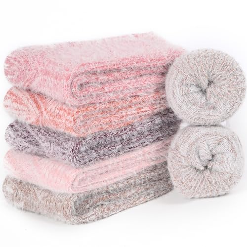 Image of SISOSOCK 5 Pairs Fuzzy Soft Cozy Comfy Socks Warm Birthday Gifts for Women