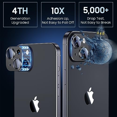 Image of Uyiton for iPhone 15 /iPhone 15 Plus Camera Lens Protector, [Not Easy to Break][Strong Adsorption][Case-Friendly] Metal Tempered Glass Rear Camera Screen Cover - Black