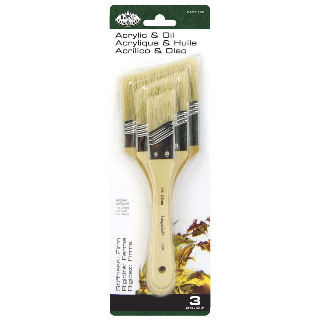 Royal and Langnickel Large Area Brush Set - Angular White Bristle Stiff 3 Pack