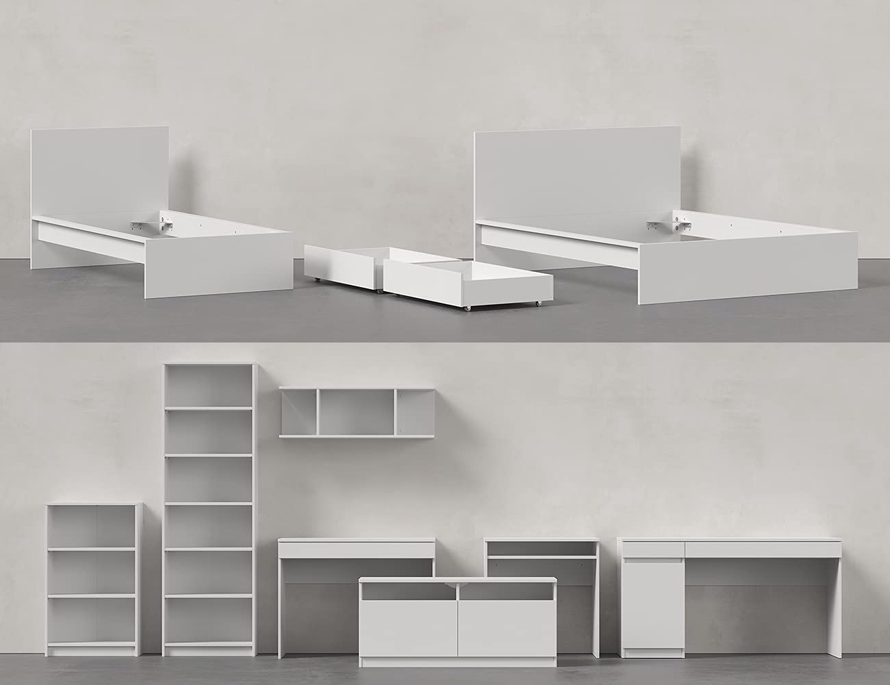 Iconico Home MIK Set 2 cassettoni sottoletto, Legno Composito, Bianco Opaco, 100,5x68x21 cm