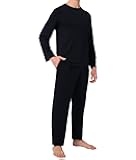 Mens Pajama Set Bamboo Viscose Soft Pijamas Sets for Men Long Sleeve Full Length Pants Pjs Sleepwear with Pockets