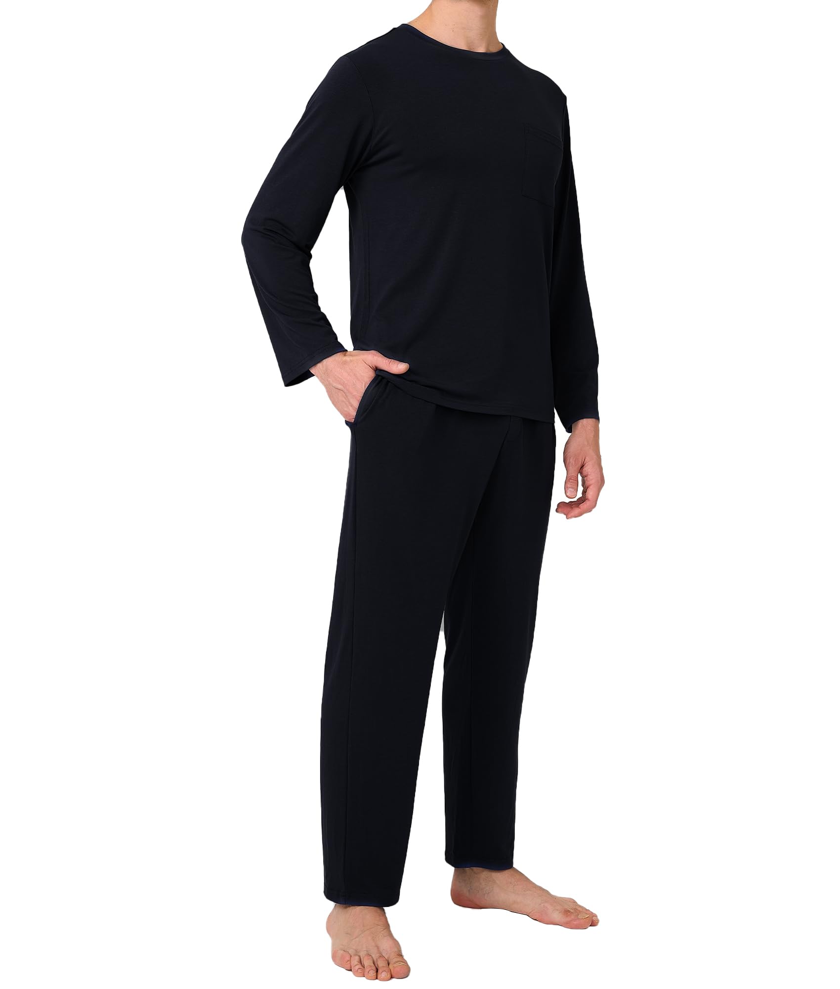 Mens Pajama Set Bamboo Viscose Soft Pijamas Sets for Men Long Sleeve Full Length Pants Pjs Sleepwear with Pockets