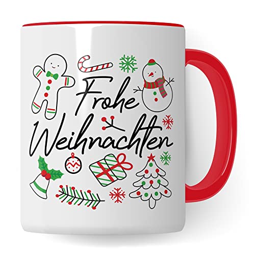 Tazza di Natale per caffè natalizio, tazza da tè, tazza per vin brulé, idea regalo per Buon Natale e inverno, tazza da caffè, festa invernale, Natale, X-Mas Avvento (bianco/rosso)