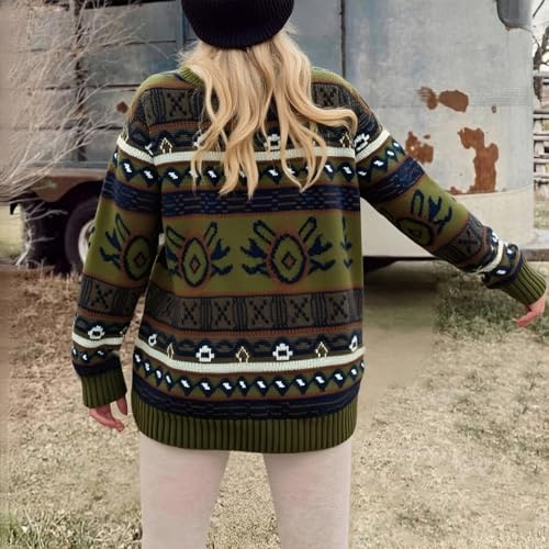 Image of Women Vintage Striped Pullover Sweater Y2k Long Sleeve Crew Neck Loose Knit Sweaters Fall Winter Knitwear