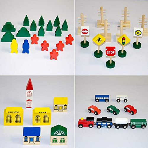 messefix 96 Teile XXL Holzeisenbahn Set - 6m Eisenbahn mit Schienen - Holz Eisenbahn Kinder Zug Spielzeug - Holzspielzeug Zug Holzzug Set - Holzeisenbahn für Kinder - Holzschienen Eisenbahn Zubehör – Bild 6
