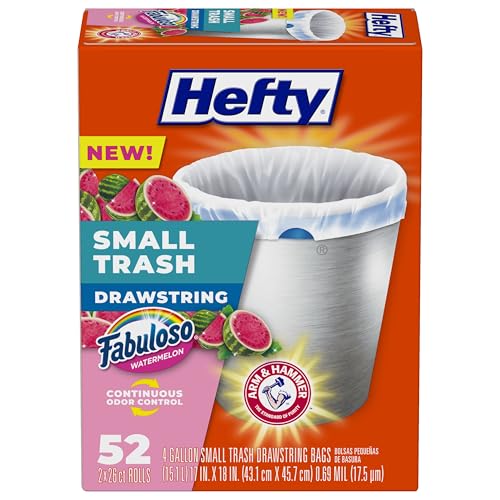 Hefty Small Trash Bags Fabuloso Watermelon Scent 4 Gallon 52 Count