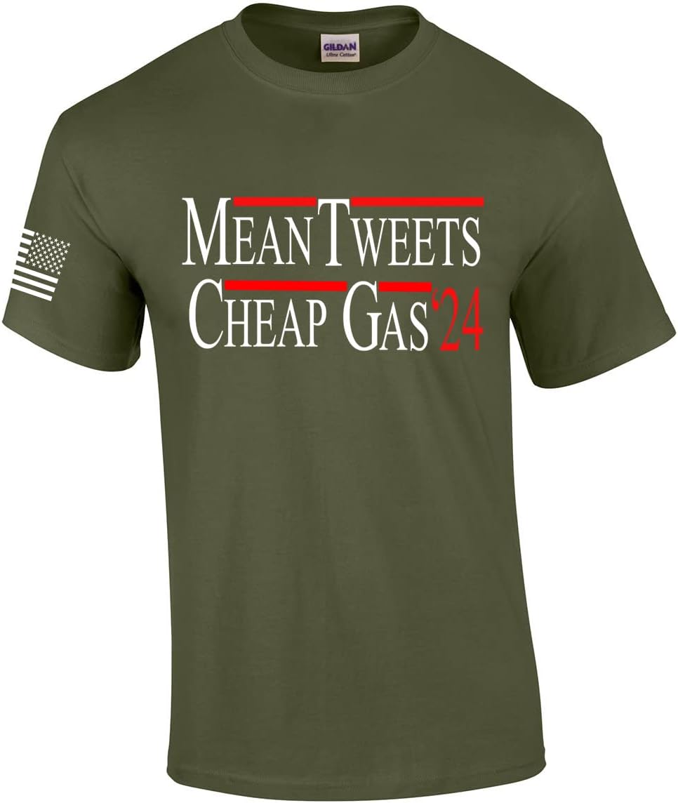 Trenz Shirt CompanyMean Tweets & Cheap Gas '24 Political Campaign Mens Short Sleeve T-Shirt Graphic Tee