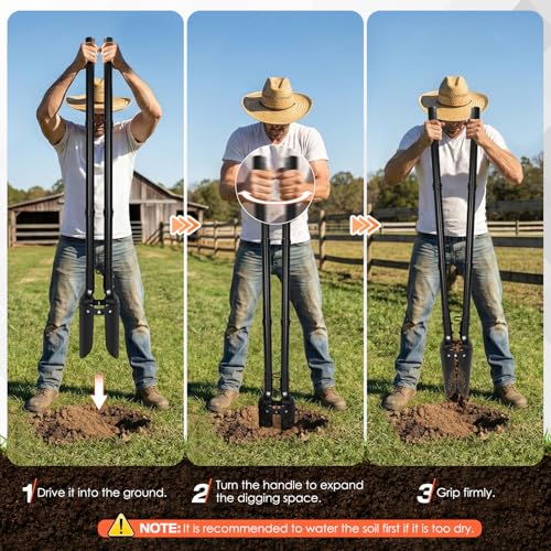 AugFir Steel Post Hole Digger, Durable Hole Digger with Metal Handle, Posthole Digger for Digging Fence or Post, Mailbox, Gardening and Planting
