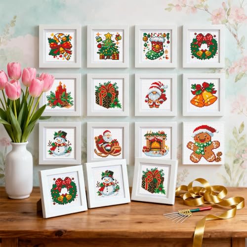 Zhenqing Christmas 12 Elements Printed Cross Stitch Kit - 11CT 36x52cm with Threads Needle & Pattern No Hoop Needed for Beginners (70288)