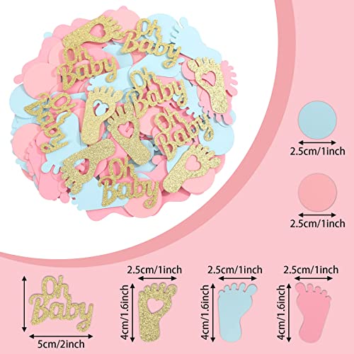 Marforever 350 Pieces Gender Reveal Confetti Baby Shower Decoration Blue Pink Gold Oh Baby Round Footprints Gender Reveal Party Wedding Tabletop Paper Scraps #TOP1