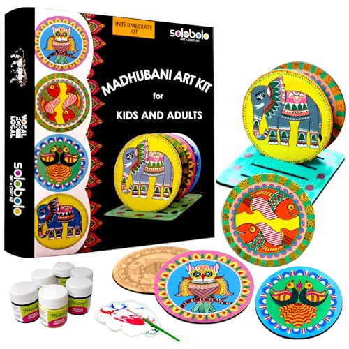 SOLOBOLO Madhubani Painting Kit Tea Coasters with Stand - Art and...