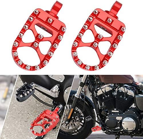 Goldfire Motorcycle Footpegs, 1 Pair Red CNC Wide Foot Pegs 360° Roating MX Chopper Bobber Style Fits for HD Dyna Sportster Fatboy Iron 883 (Red)