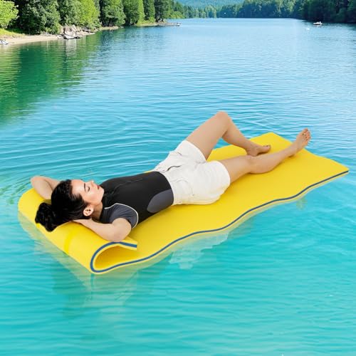GYMAX Matelas Flottant pour Piscine, Tapis Flottant en Mousse XPE Résistant aux Déchirures, Polyvalent pour Piscine-Plage-Lac, Charge Max.100KG (Jaune)