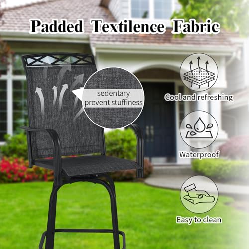 Image of Outdoor Swivel Bar Stools Set of 2, 26.6 inch Seat Height Patio Bar Chairs, Counter Height Outdoor Chairs with Cooling Fabric for Garden, Patio, Deck, Gray