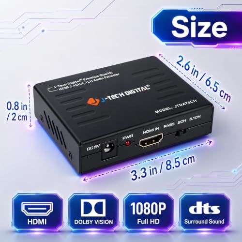 Image of J-Tech Digital HDMI to HDMI ARC Adapter with CEC and Optical TOSLINK Audio Output, 5.1 Channel, Black