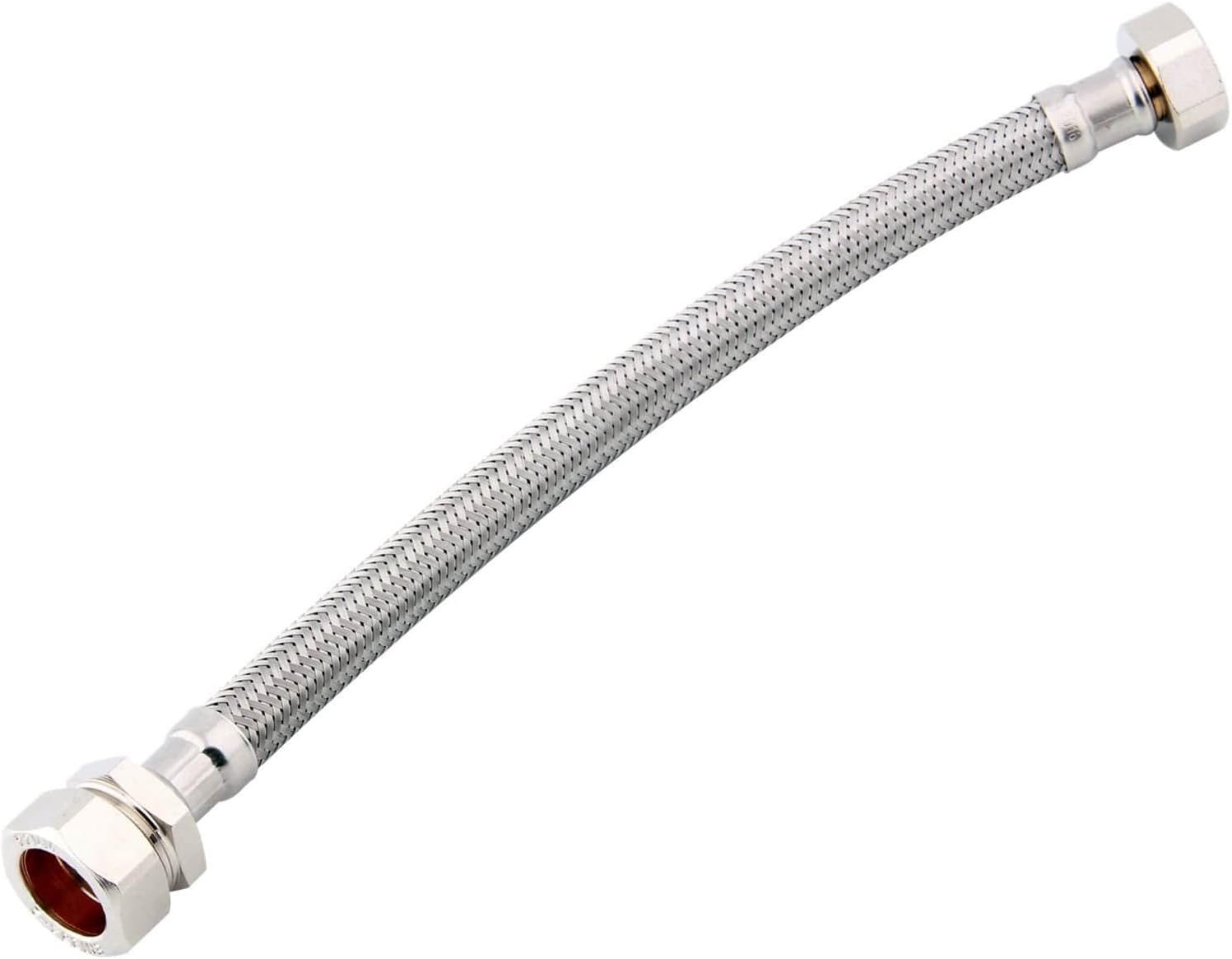 22mm x 3/4" BSP Flexible Braided Hose - 300mm Long, Silver, Stainless Steel, Flexible Hose for Bath Taps