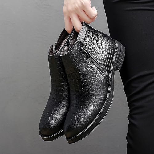 Men's Genuine Leather Alligator Printed Low Heel Ankle Boots Fashion Round Toe Side Zipper Business Dress Booties for Office Work4