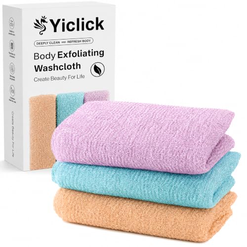 3 PCS Exfoliating Washcloth Towels - Exfoliating Body Scrubber Exfoliator, Back Scrubber for Shower Bath Use, Japanese & Korean Scrub Wash Cloths, Loofah Lufa Sponge Washer for Women Men