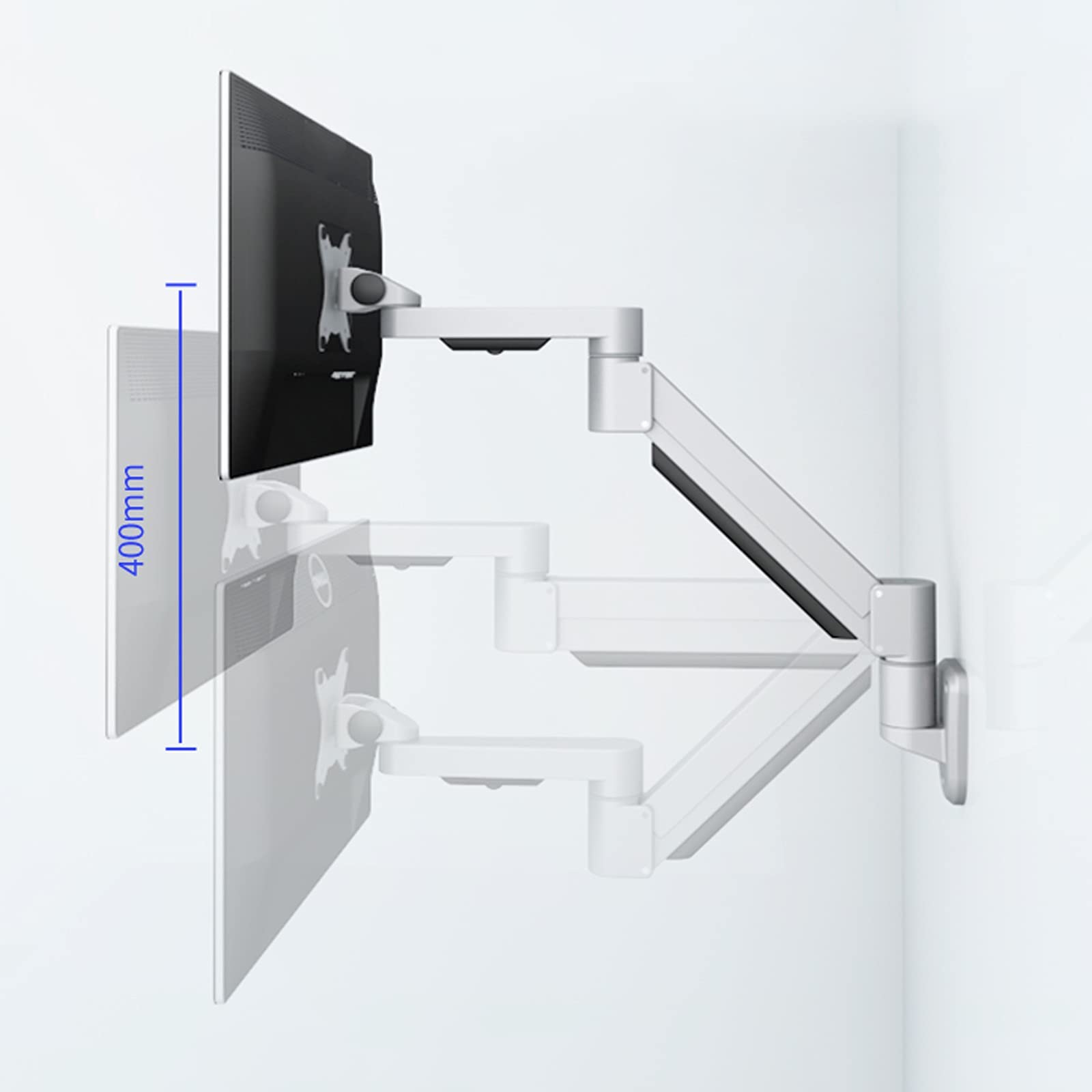 Monitor Arms Single Monitor Stand Desk Mount Wall-Mounted Foldable Monitor Stand Arm 22"-30" Adjustable Monitor Wall Mount Bracket, Holds U(Silver