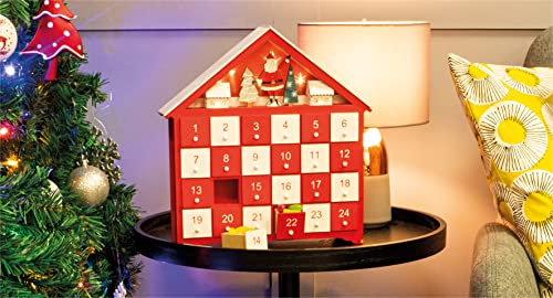 St Helens Home & Garden Calendrier de l'Avent en bois avec 24 tiroirs individuels et lumières