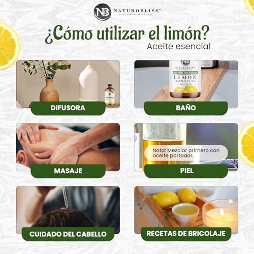 Image of NaturoBliss 100% Pure Lemon Essential Oil Therapeutic Grade Premium Quality (4 fl. oz) with Glass Dropper, Perfect for Aromatherapy