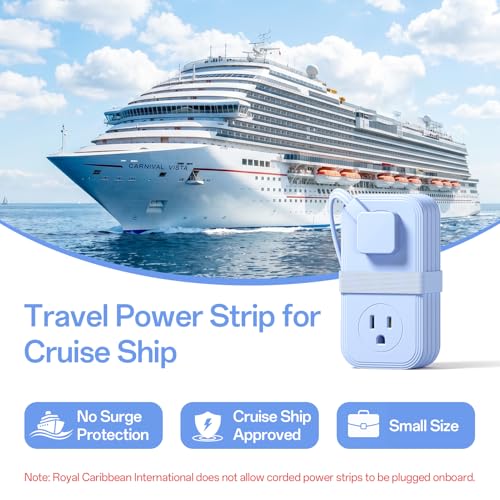 Travel Power Strip, SMALLRT 2 Pcs Extension Cord with Multiple Outlets, 3.3FT Wrapped Extension Flat Plug Power Strip with 4 AC Outlets for Travel, Hotel, Cruise Approved, No Surge Protection, Blue — view 3