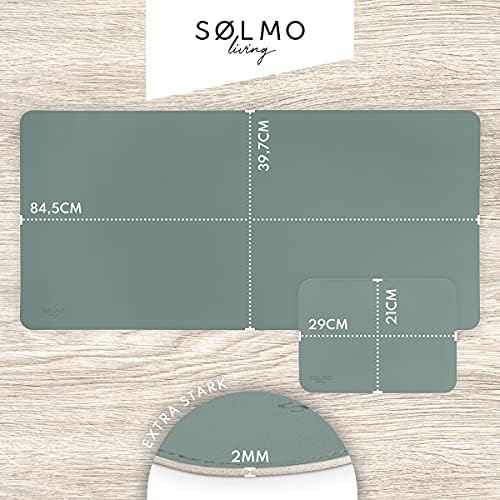 Sölmo Office Desk Mat Large 85x40 cm PU Leather Including Mouse Pad I Desk Blotter I Waterproof Desk Mat with Edge Protector I Dual-Sided (Petrol/Grey)