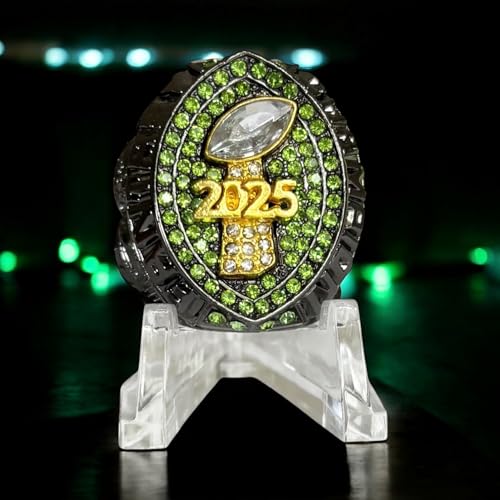 Legacy Rings 2025 Fantasy Football Championship Trophy Ring | Black Gunmetal Plated Award for Fantasy Football League Winner | Color Stones4