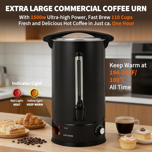 Image of 16 L /110 Cups Coffee Urn, Double-Wall Stainless Steel Coffee Maker Hot Water Urn, Large Capacity Hot Coffee Dispenser, Quick Brew, Stays Hot for Tea & Beverage at Events & Catering