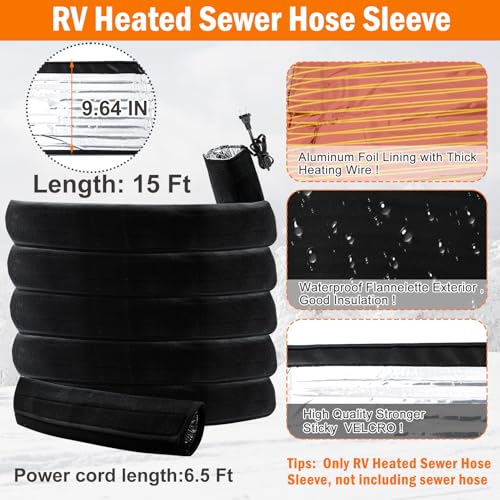 Image of 20Ft Heated RV Sewer Hose Cover - Electric Heated Sleeve with 6.5Ft Power Cord for Winter RV Camper