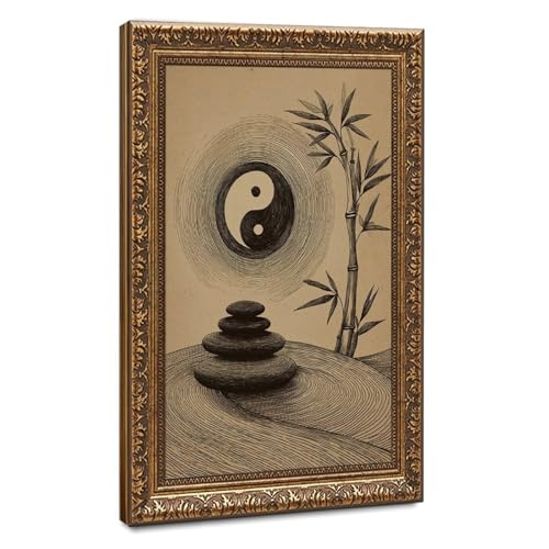 Peinture toile poster décoration chambre yin yang rétro zen 40x61cm