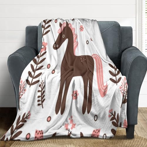 Couverture cheval rose chaude en flanelle contre les nuits fraîches