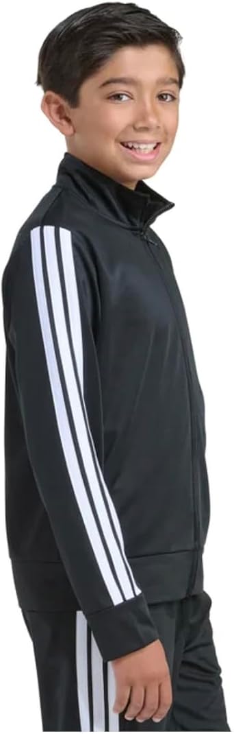 adidas Youth Boy's Tricot 3 Stripe Full Zip Track Jacket (US, Alpha, Small, Regular, Black)