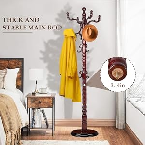 Wood Coat Rack Freestanding, Natural Coats Tree Stand with 14 Hooks, 73" Sturdy and Easy Assembly Coat Rack Stand for Entryway, Hallway, Bedroom, Bags, Hats (Heavy-duty Disc Base, Rosewood) Wood Coat Rack Freestanding Natural Coats Tree Stand with 14 Hooks 73 Sturdy and Easy Assembly Coat Rack Stand for Entryway Hallway Bedroom Bags Hats Heavy duty Disc Base Rosewood