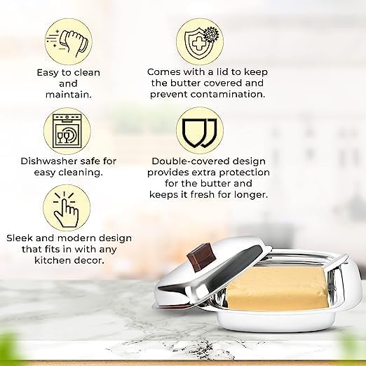 Image of Ajay's Shoppe Stainless Steel Butter Box 100g (16 cm) with Lid & Knife (17 cm) | Fridge Storage Butter Dish | Rust-Free, Mirror Finish