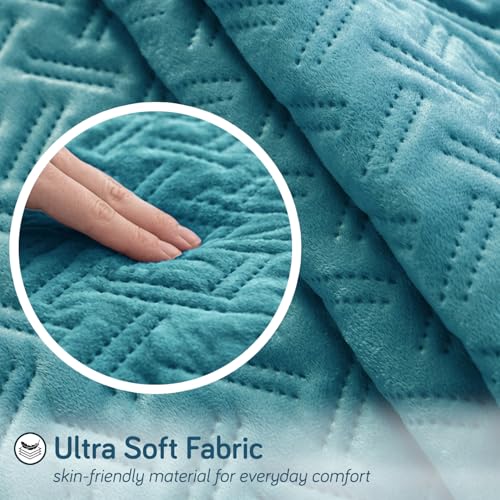 Image of HOKIPO Premium Velvety Quilted Sofa Backrest Cover - Anti-Slip, Washable, 'Softline Quilted Series' | Teal Blue (AR-6322-BL)