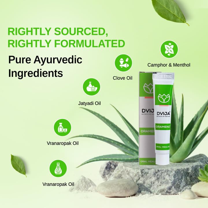 Image of Dvija Oramend Ayurvedic Oral Healing Cream - 10 gms | Trusted Herbal formula for Mouth Ulcers, Bleeding gums, Mouth Ulcers, Toothache, post dental surgery /extraction care | Pack of 1