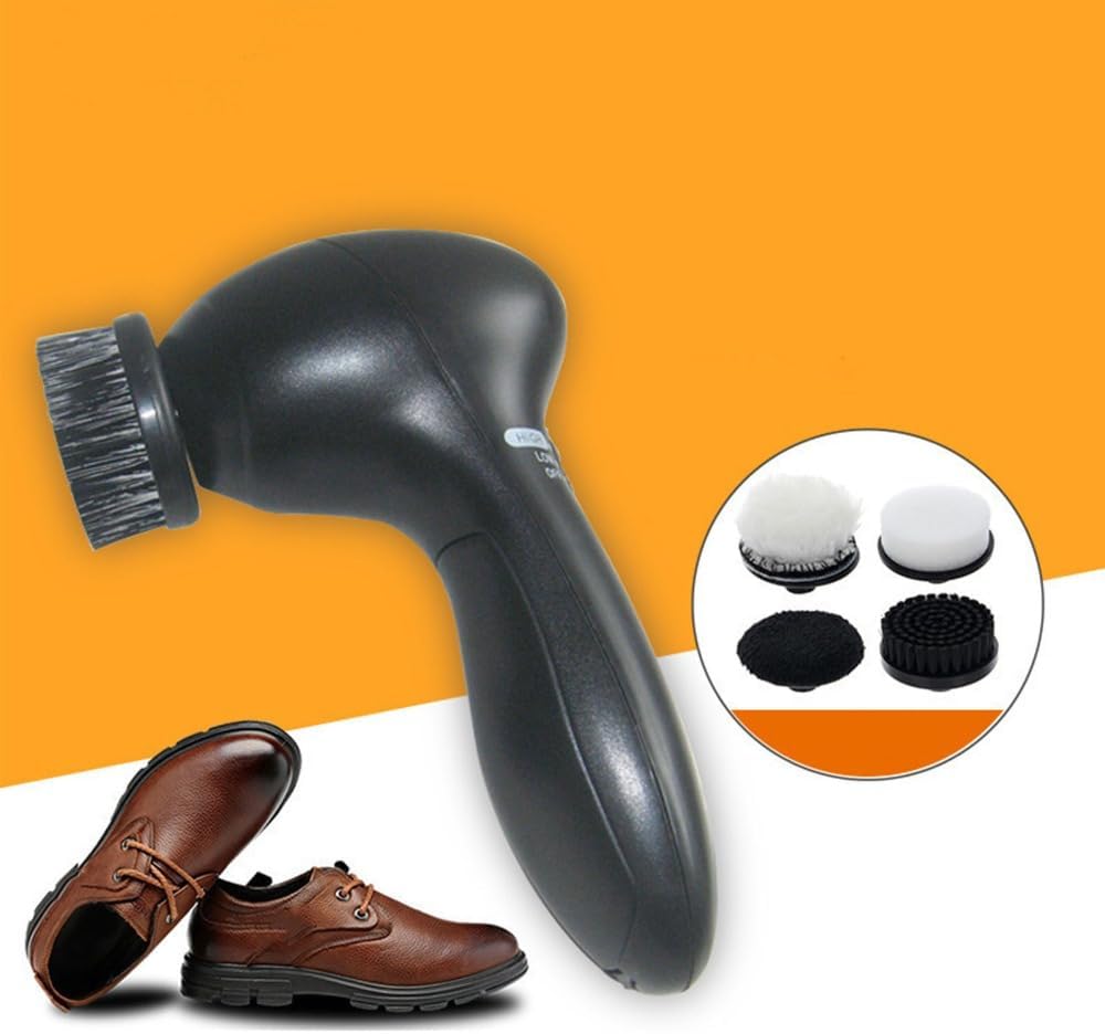 Electric Shoe Polisher Brush, Compact Handheld Leather Shoes Polisher with 4 Brush Heads, ABS Portable Buffing Tool for Shoes and Bags