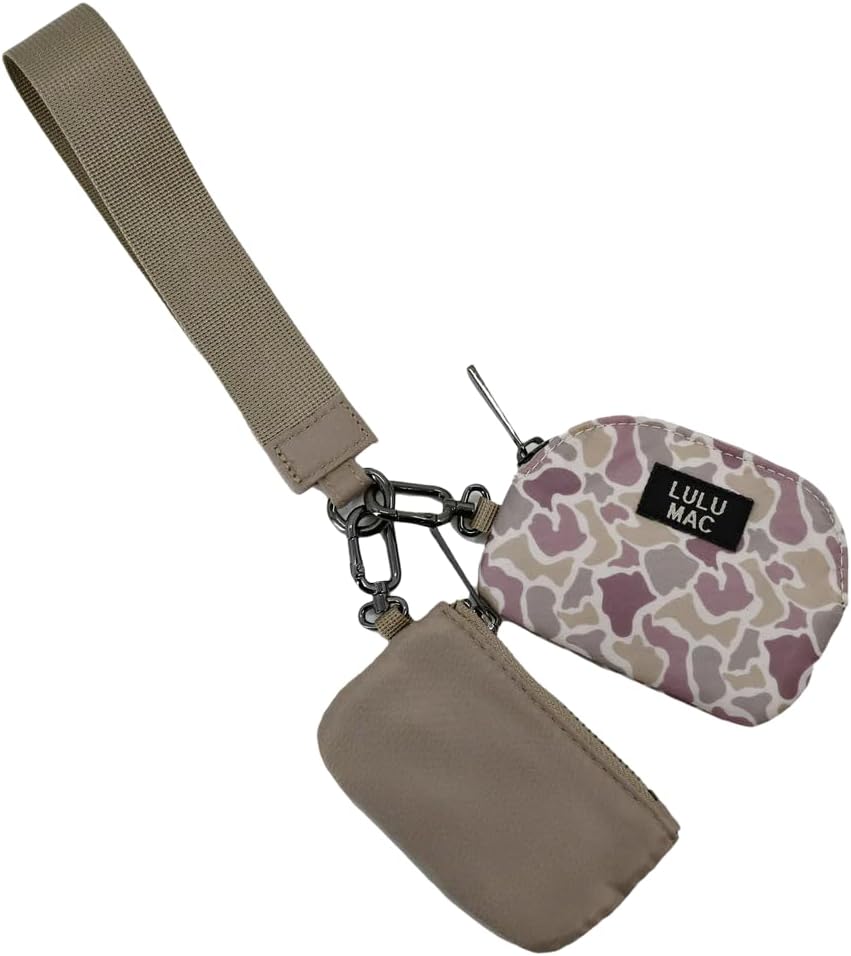 LULU MAC Double Pouch Wristlet Purse with Wrist Strap and Clip Wallet (Pink-White) image 2