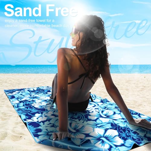 2 Packs Lightweight Thin Microfiber Beach Towel Oversized Quick Dry Compact Sandproof Clearance Towels Sand Free Camping Pool Easy Pack Travel Accessories Essentials Women Adults Blue Flower Pineapple