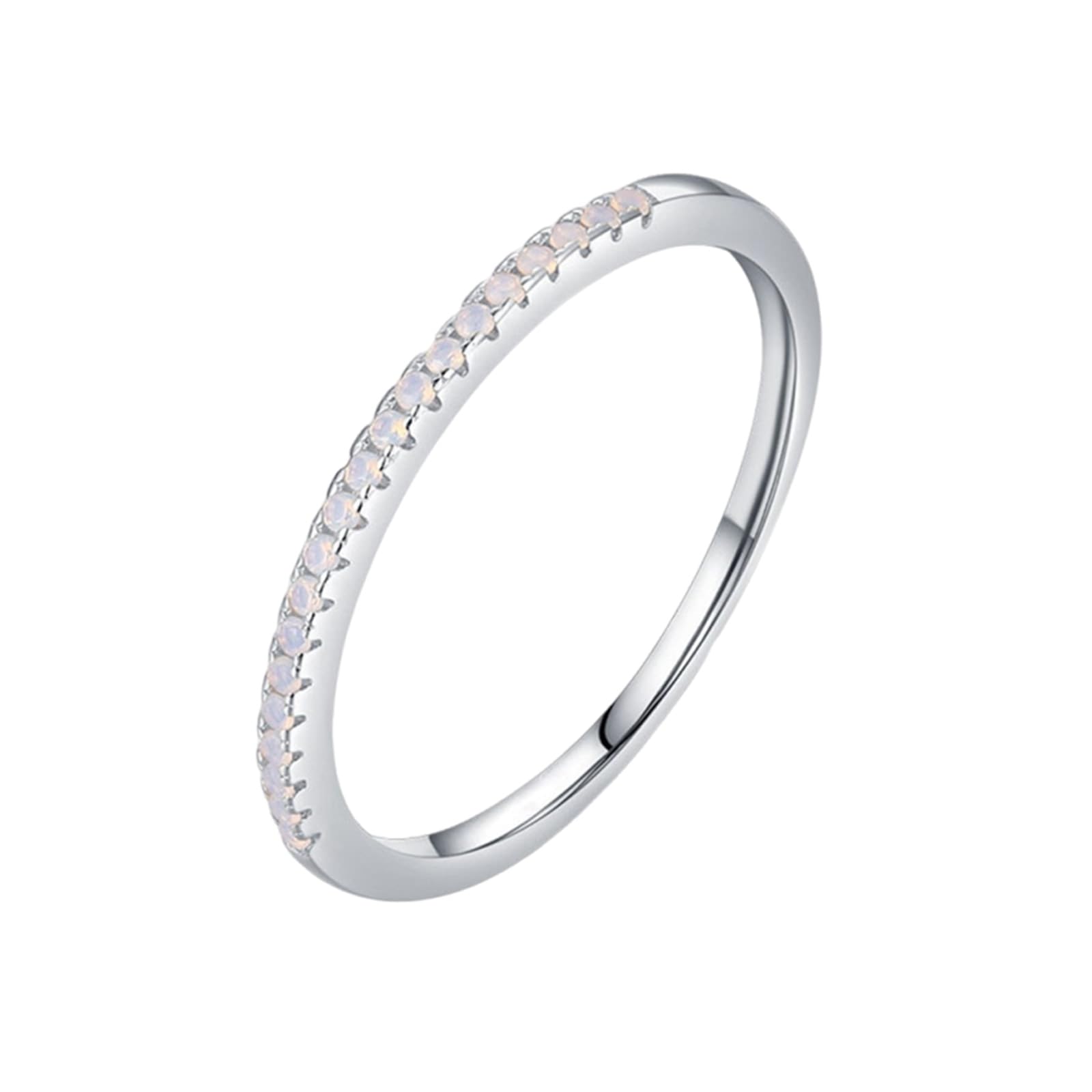 Anillo de oro blanco 14K y cristal redondo para mujer elegante 7
