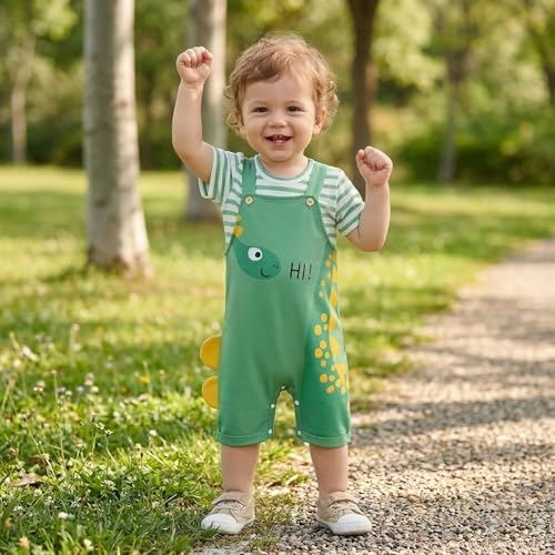 Image of Baby Boy Summer Clothes Toddler Boys Outfits Short Sleeve T-Shirt Cute Cartoon Jumpsuit Overalls 12 Months-4T