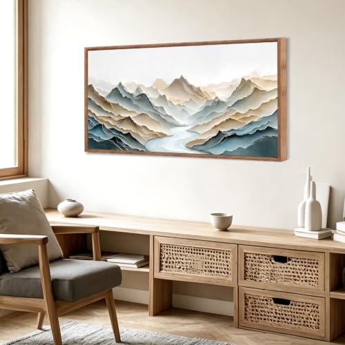 Image of CHDITB 3D Textured Mountain Vista Wall Art, Neutral Earth Tone Wall Decor