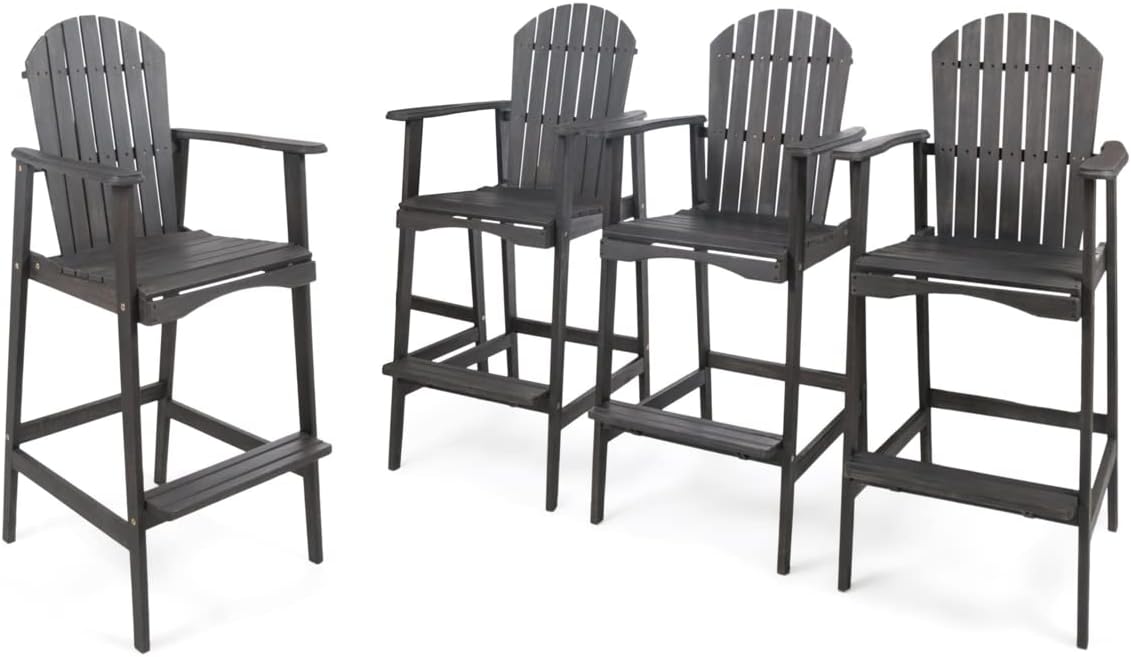 Christopher Knight Home Malibu Outdoor Acacia Wood Adirondack Barstools, 2-Pcs Set, Dark Grey