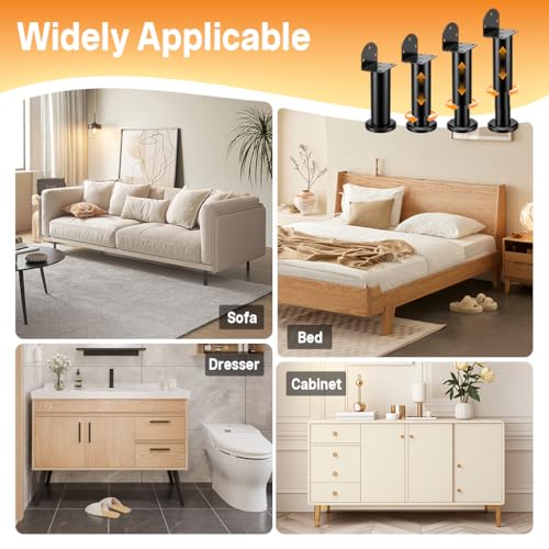 Image of Serplex 4PCS Metal Adjustable Furniture Legs 7.1-11.8 inch, with L-Shaped Pre-drilled Mounting Plate & Screws Heavy Duty Furniture Replacement Legs for Chair /Bed /Sofa /Cabinet /Couch /Dresser /Bed /Table